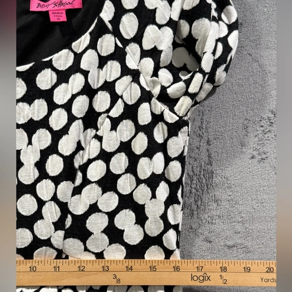 Betsy Johnson Black White Polka Dot 3/4 Sleeve Above Knee Dress Pockets Size 10 - Picture 5 of 13